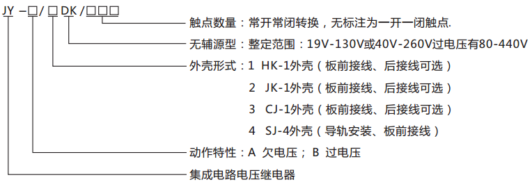 JY-B/1DK/120無輔源電壓繼電器型號(hào)命名及含義