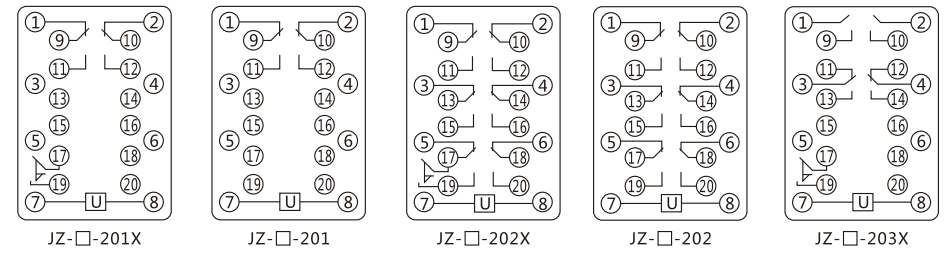 JZY（J)-205X靜態(tài)中間繼電器內(nèi)部接線圖及外引接線圖
